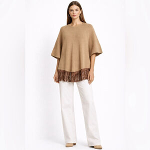 Massimo Dutti Italian Yarn Cashmere Blend Fringe Sweater – Camel Neutral